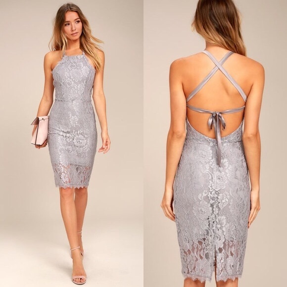 Lulus Dresses & Skirts - Lulus gray lace bodycon tie back medium NWT 🔥 💯